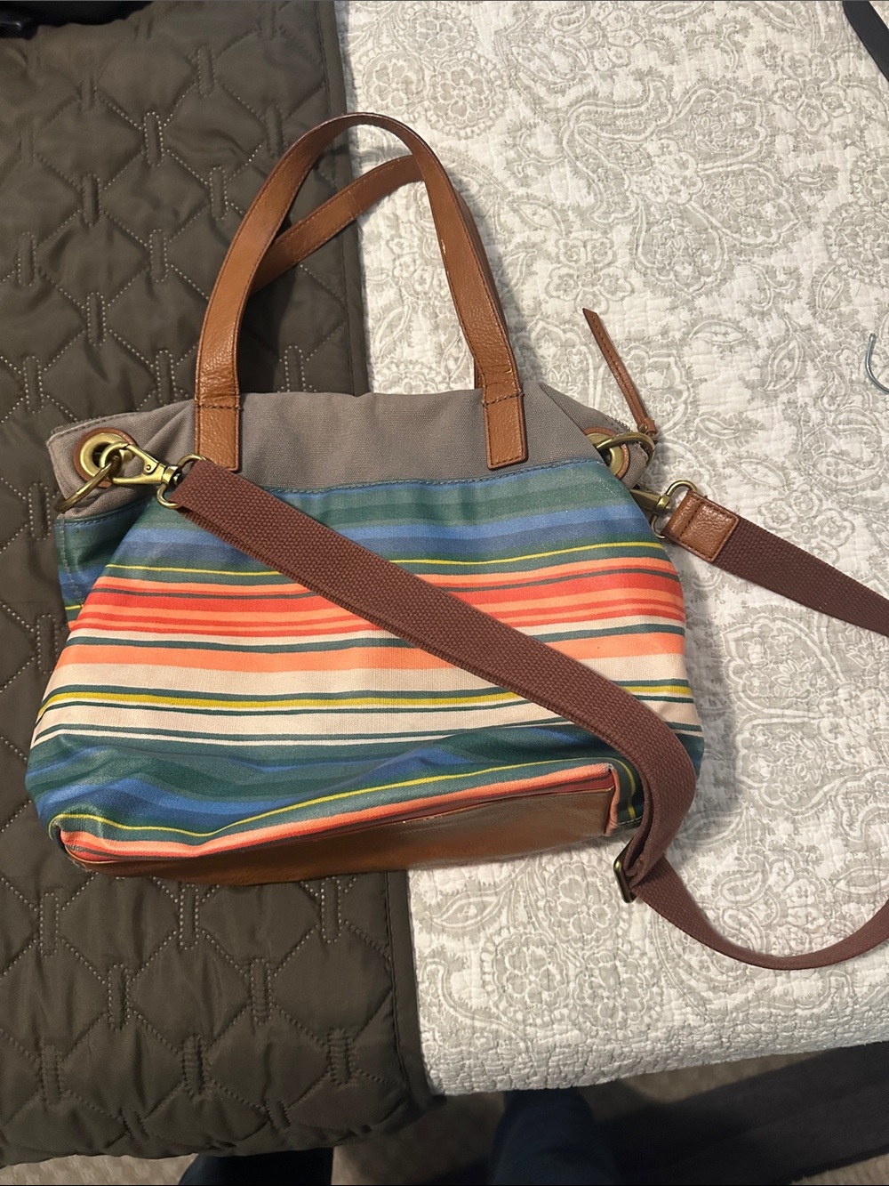 Relic Multicolor Striped Shoulder Bag with Brown Trim